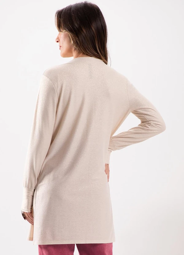Lunender - Cardigan Alongado com Fios de Lurex Bege 2