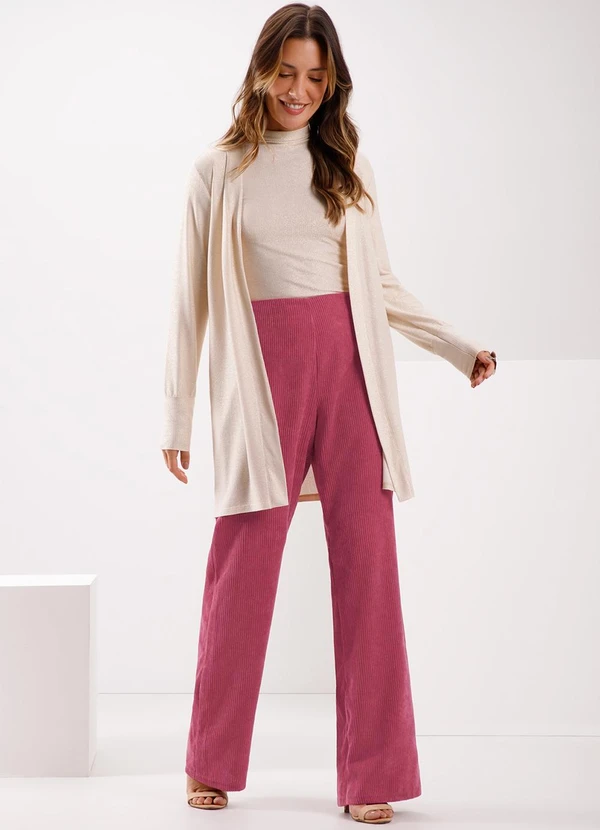 Lunender - Cardigan Alongado com Fios de Lurex Bege 3