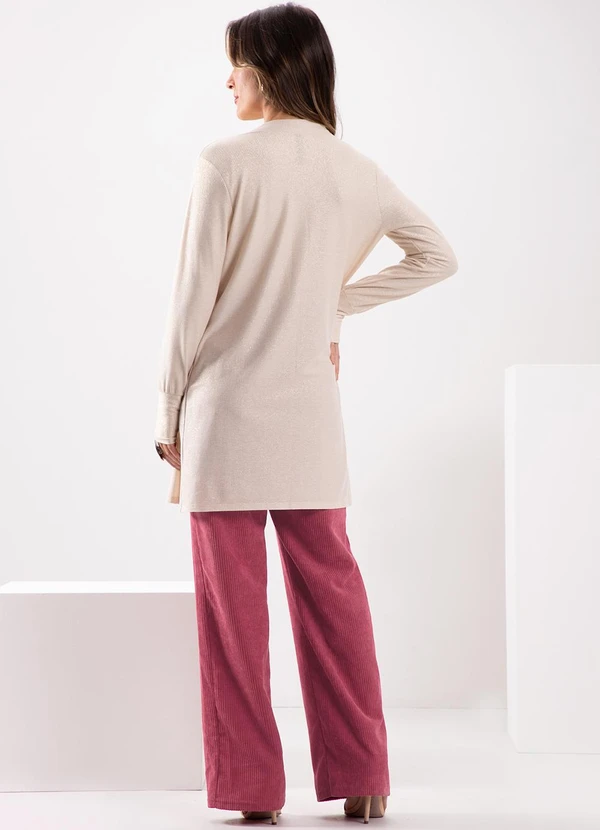 Lunender - Cardigan Alongado com Fios de Lurex Bege 4