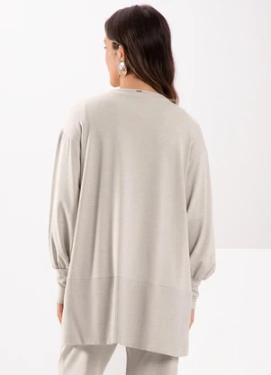 Lunender - Cardigan Alongado com Punho em Moletom Bege - LUNENDER