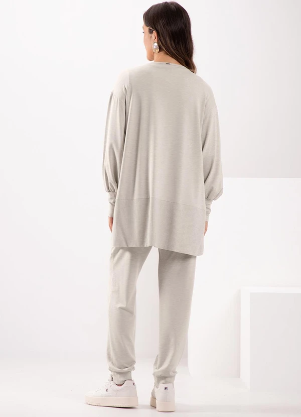 Lunender - Cardigan Alongado com Punho em Moletom Bege 4