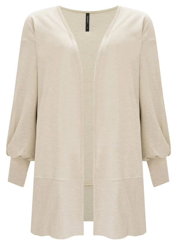 Lunender - Cardigan Alongado com Punho em Moletom Bege 5
