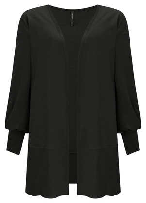 Lunender - Cardigan Alongado com Punho em Moletom Preto - LUNENDER