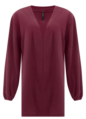 Lunender - Cardigan Alongado em Malha Texturizada Bordo - LUNENDER