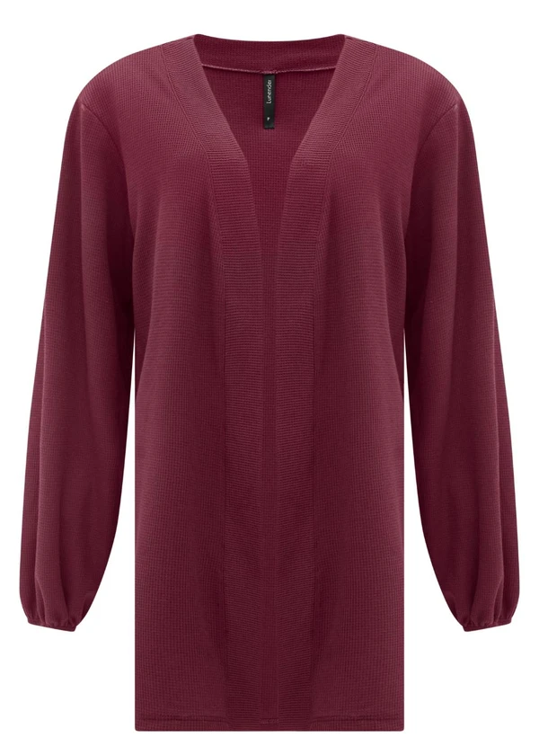 Lunender - Cardigan Alongado em Malha Texturizada Bordo