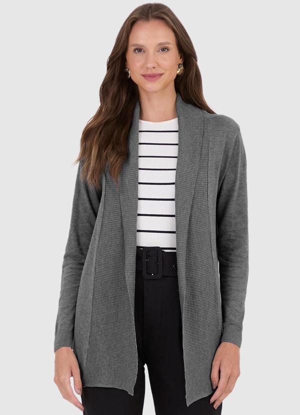 Malwee - Cardigan Alongado em Tricot Cinza