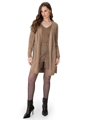 Enfim - Cardigan Alongado em Tricot Lurex Bege - ENFIM