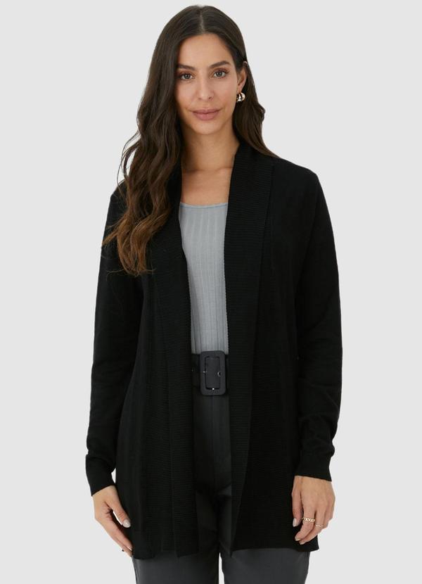 Malwee - Cardigan Alongado em Tricot Preto