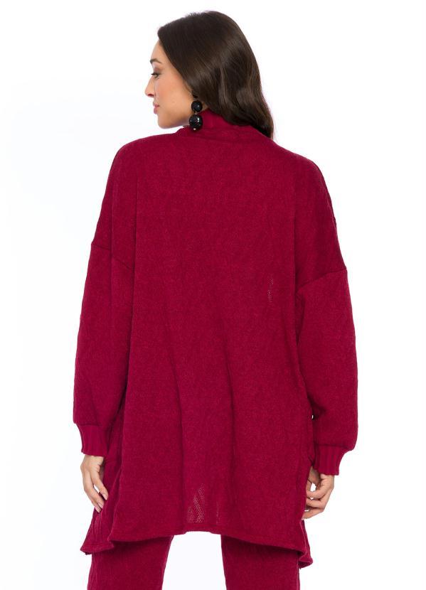 Doce Trama - Cardigan Alongado em Tricot Vermelho 2
