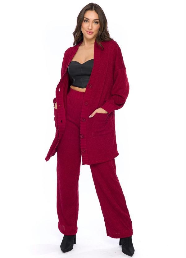 Doce Trama - Cardigan Alongado em Tricot Vermelho 3