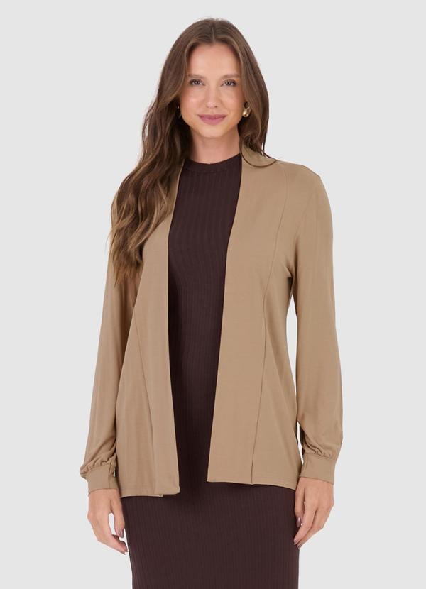 Malwee - Cardigan Alongado em Viscose Stretch Bege