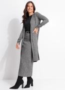 Cardigan Alongado Grafite em Malha Tric� Canelada com Fendas Laterais