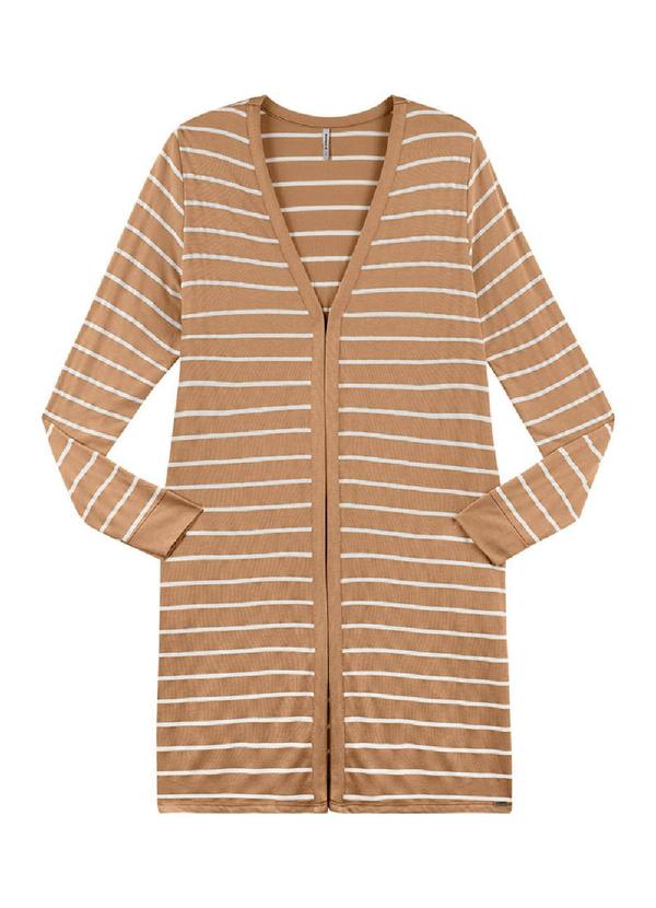 Rezzato - Cardigan Alongado Listrado Feminino Marrom 3