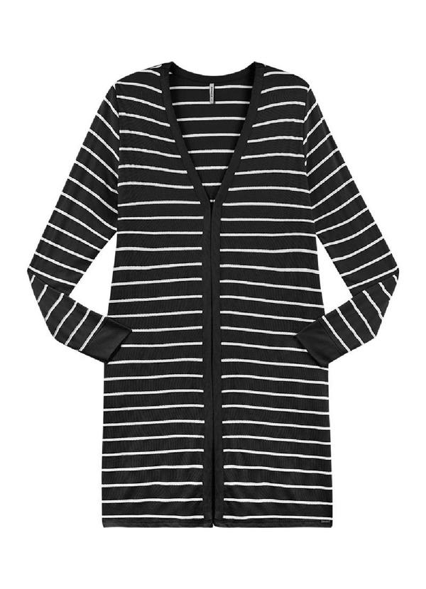 Rezzato - Cardigan Alongado Listrado Feminino Preto