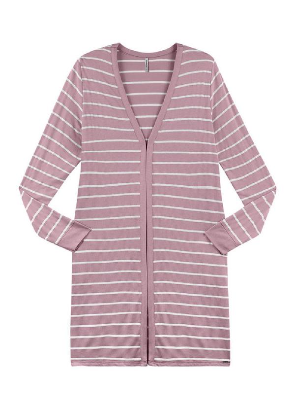 Rezzato - Cardigan Alongado Listrado Feminino Rosa 