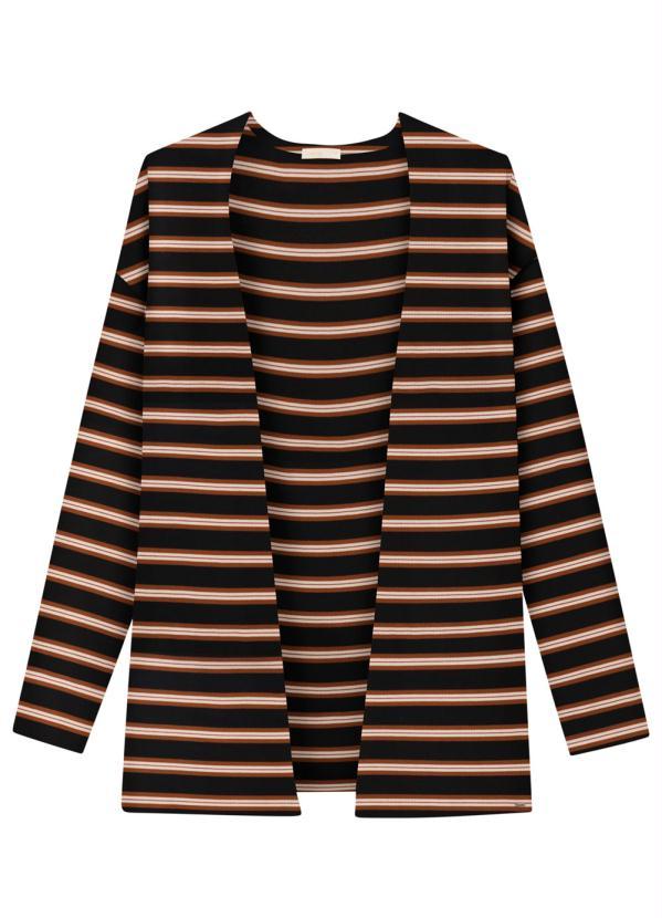 Lunender - Cardigan Alongado Listrado Malha Laranja