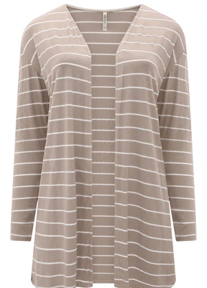 Lunender Mais Mulher - Cardigan Alongado Listrado Plus Size Cinza - LUNENDER MAIS MULHER
