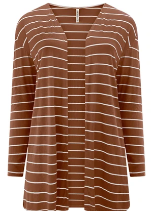 Lunender Mais Mulher - Cardigan Alongado Listrado Plus Size Marrom - LUNENDER MAIS MULHER