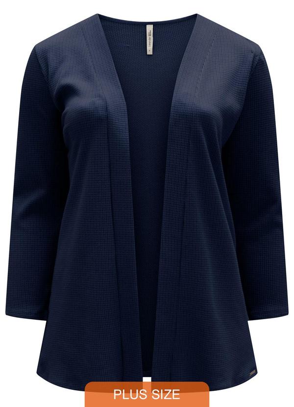 Lunender Mais Mulher - Cardigan Alongado Plus Size em Malha Crochê Azul