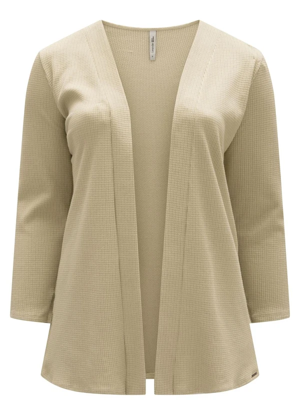 Lunender Mais Mulher - Cardigan Alongado Plus Size em Malha Crochê Bege 3