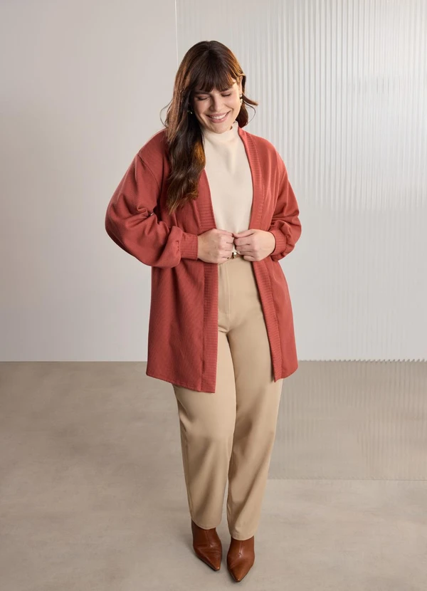 Lunender Mais Mulher - Cardigan Alongado Plus Size Texturizada Laranja
