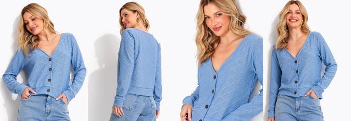 Cardigan Azul em Malha Tric�