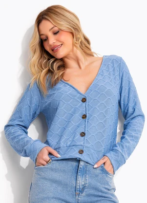 Quintess - Cardigan Azul em Malha Tricô - QUINTESS