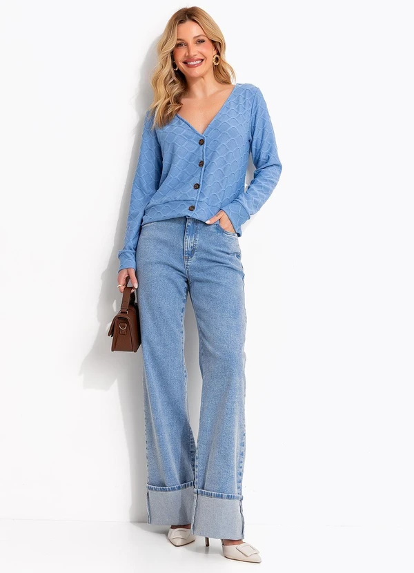 Quintess - Cardigan Azul em Malha Tricô 7