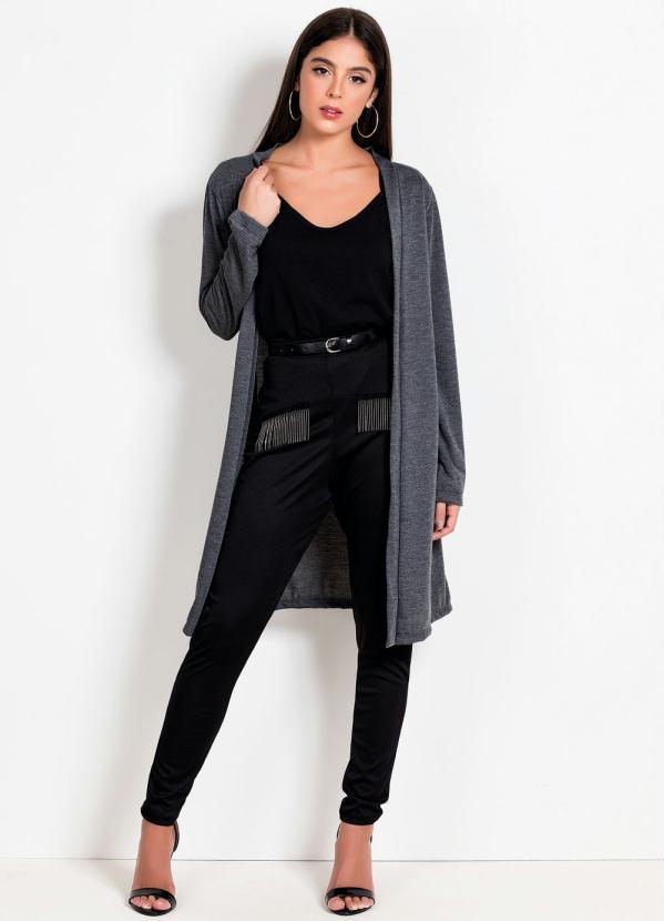 Outlet - Cardigan Chumbo com Mangas Longas 3