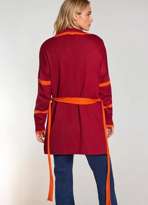 bonprix - Cardigan com Amarração Bordô e Laranja - BONPRIX