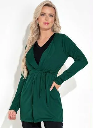 Moda Pop - Cardigan com Mangas Longas Verde - MODA POP