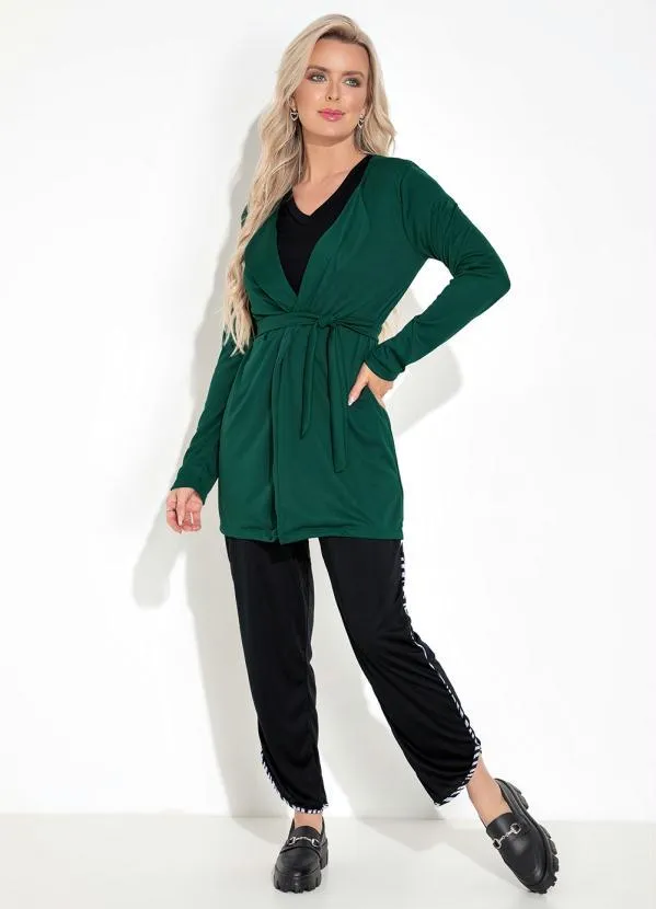 Moda Pop - Cardigan com Mangas Longas Verde 3