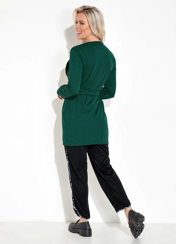 Moda Pop - Cardigan com Mangas Longas Verde 4