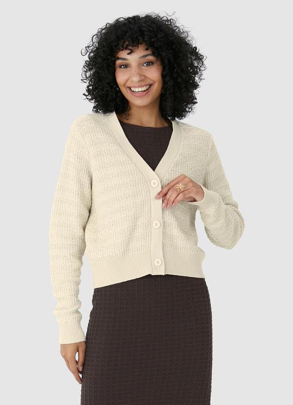Malwee - Cardigan Cropped em Tricot Bege