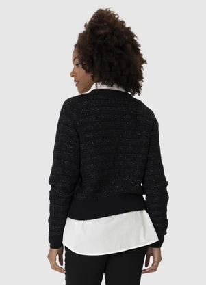 Malwee - Cardigan Cropped em Tricot Preto - MALWEE