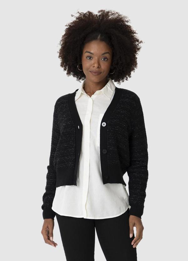 Malwee - Cardigan Cropped em Tricot Preto