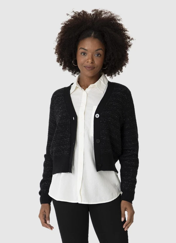 Malwee - Cardigan Cropped em Tricot Preto