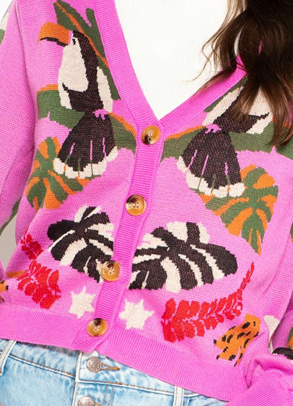 Farm - Cardigan Curto de Tricot Recanto das Onças Rosa 2