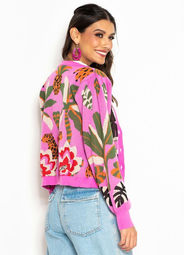 Farm - Cardigan Curto de Tricot Recanto das Onças Rosa 3