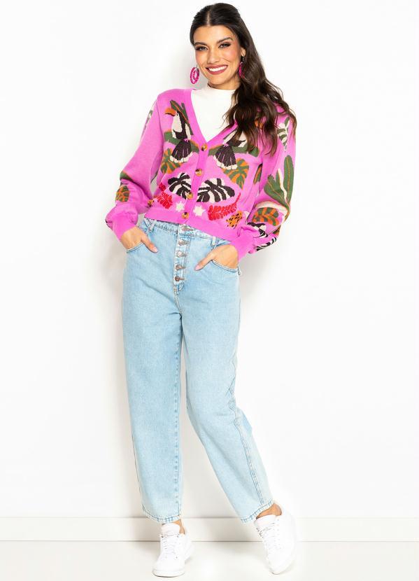 Farm - Cardigan Curto de Tricot Recanto das Onças Rosa 4