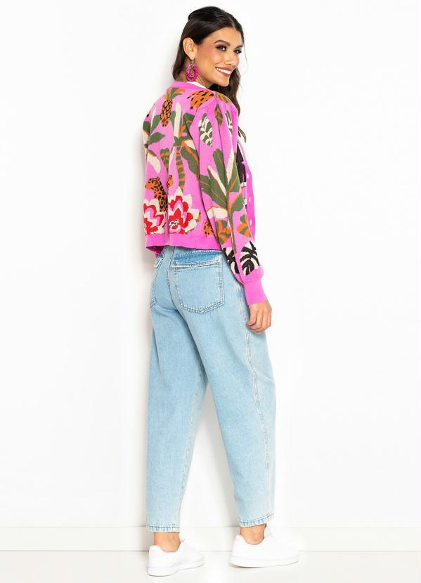 Farm - Cardigan Curto de Tricot Recanto das Onças Rosa 5