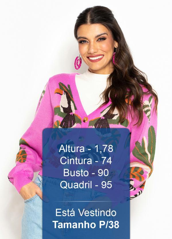 Farm - Cardigan Curto de Tricot Recanto das Onças Rosa 6