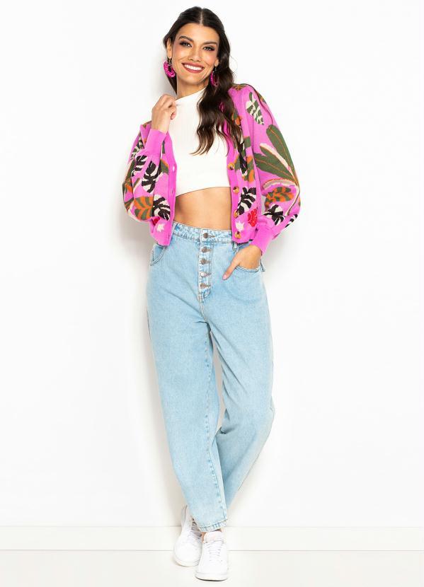 Farm - Cardigan Curto de Tricot Recanto das Onças Rosa 7