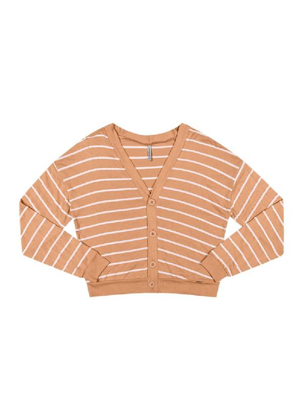 Rezzato - Cardigan Curto Listrado Feminino Marrom