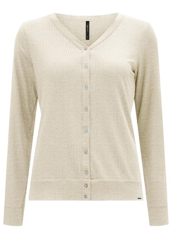Lunender - Cardigan de Malha Canelada com Decote em V Bege