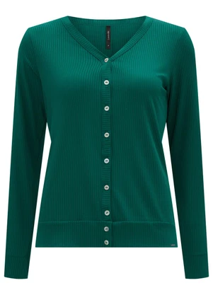 Lunender - Cardigan de Malha Canelada com Decote em V Verde - LUNENDER