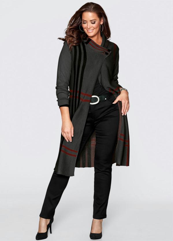 Outlet - Cardigan de Tricô Alongado Xadrez Cinza 7