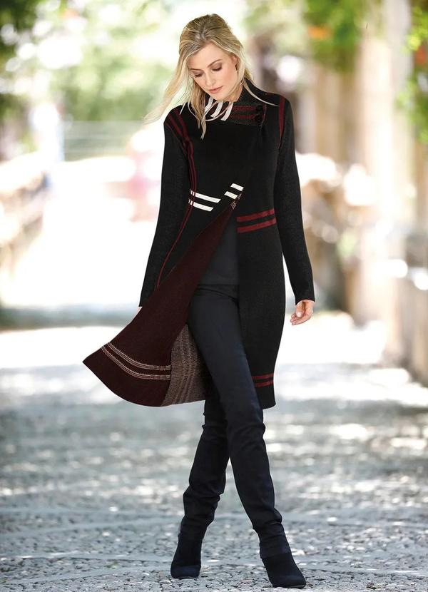 bonprix - Cardigan de Tricô Alongado Xadrez Preto 4