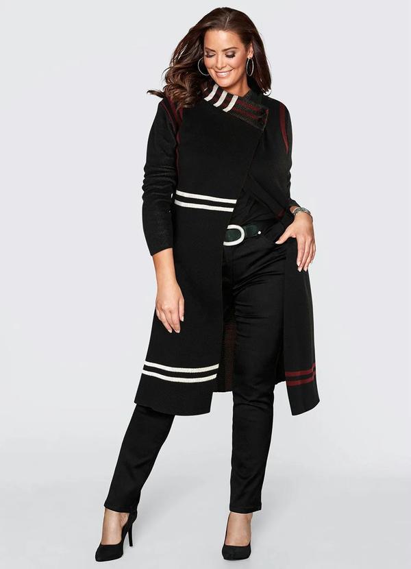 bonprix - Cardigan de Tricô Alongado Xadrez Preto 3