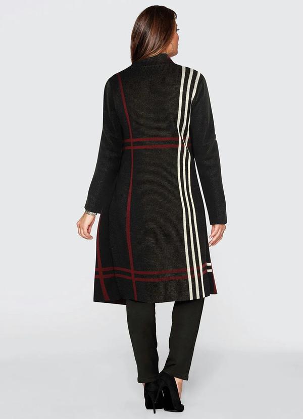 bonprix - Cardigan de Tricô Alongado Xadrez Preto 2